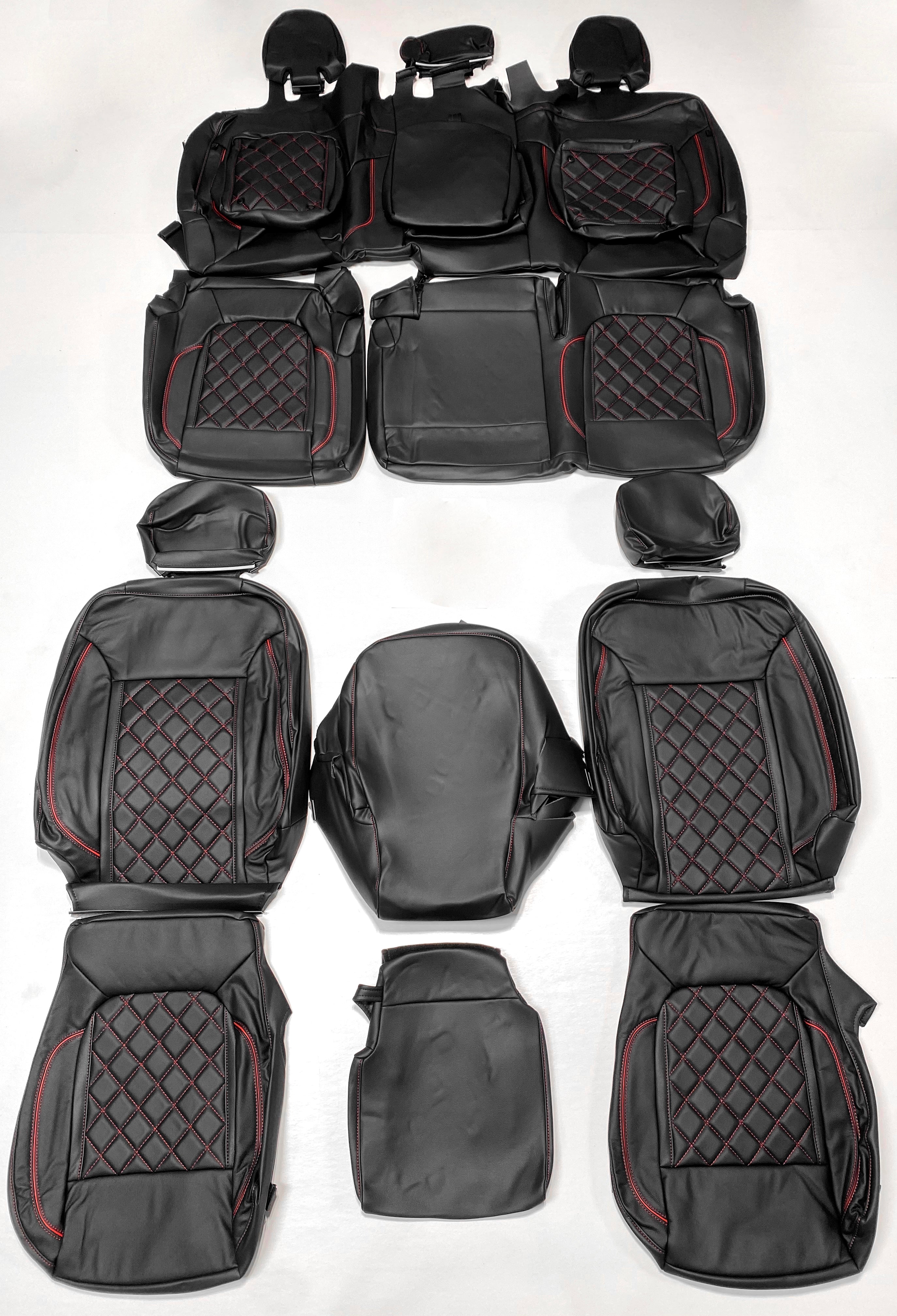 2019-2021 Silverado Crew Cab LT Black Red Diamond Roadwire Leather Seat Covers