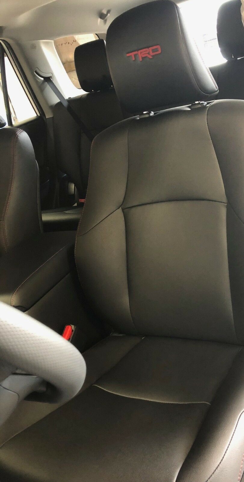 Fits 2011-2020 Toyota 4Runner ALEA Black Red Leather Seat Covers Kit TRD Logos