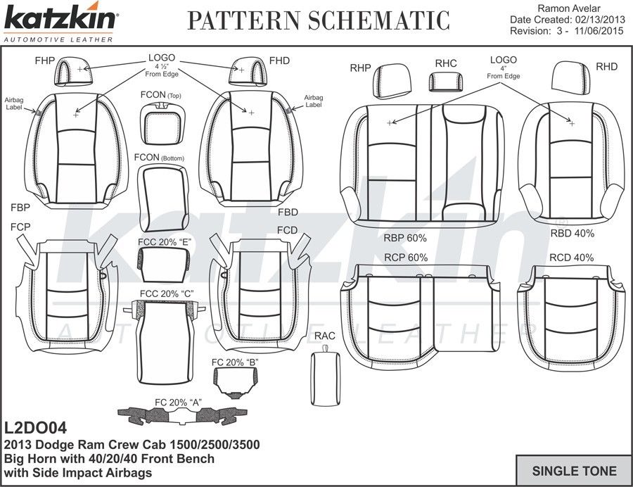 2013-2017 Dodge Ram Katzkin leather schematic Touch-Ups Automotive
