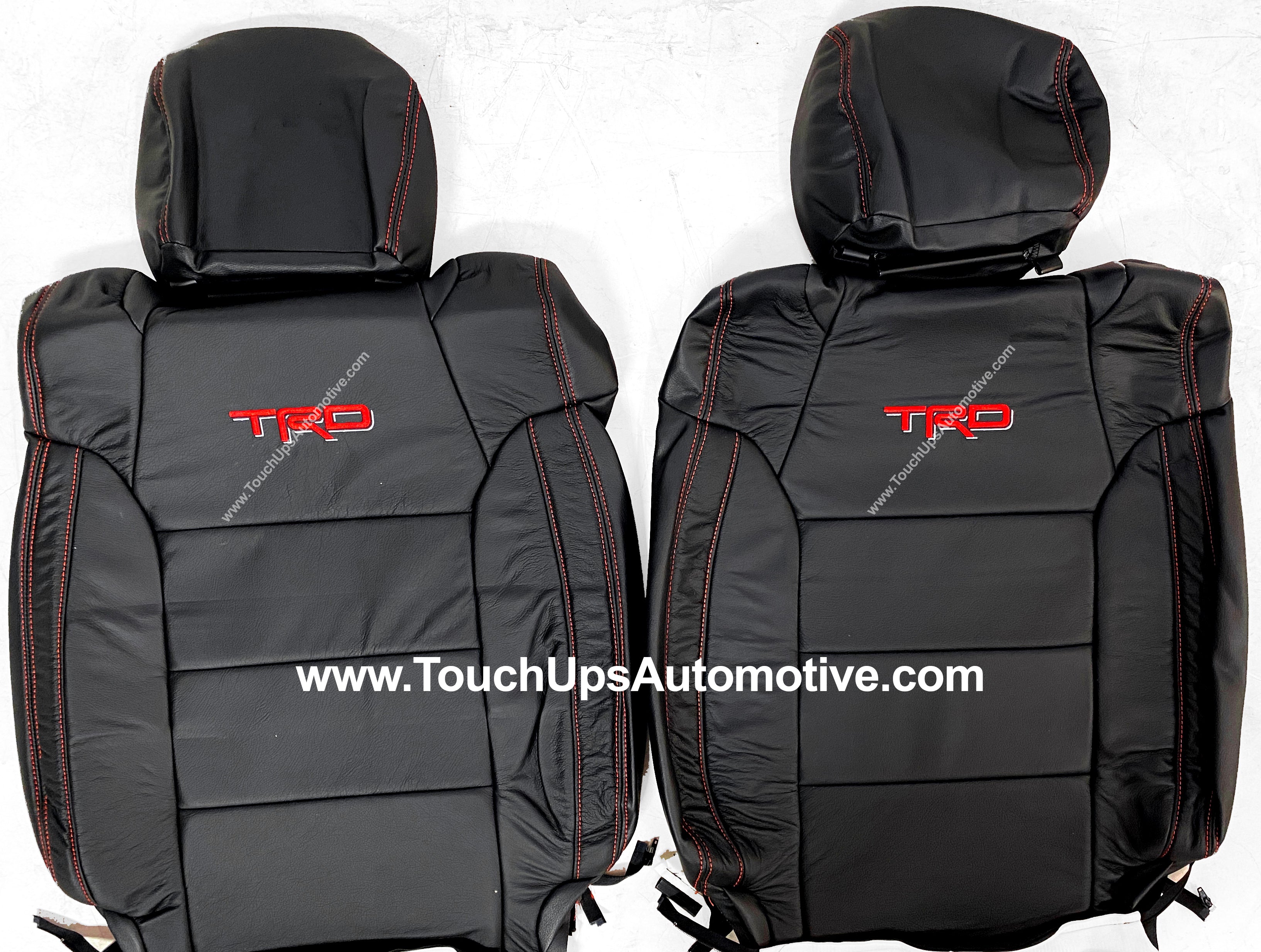 Fits 2014-2021 Toyota Tundra CrewMax Black Red Katzkin Leather Seat Covers Logo TRD