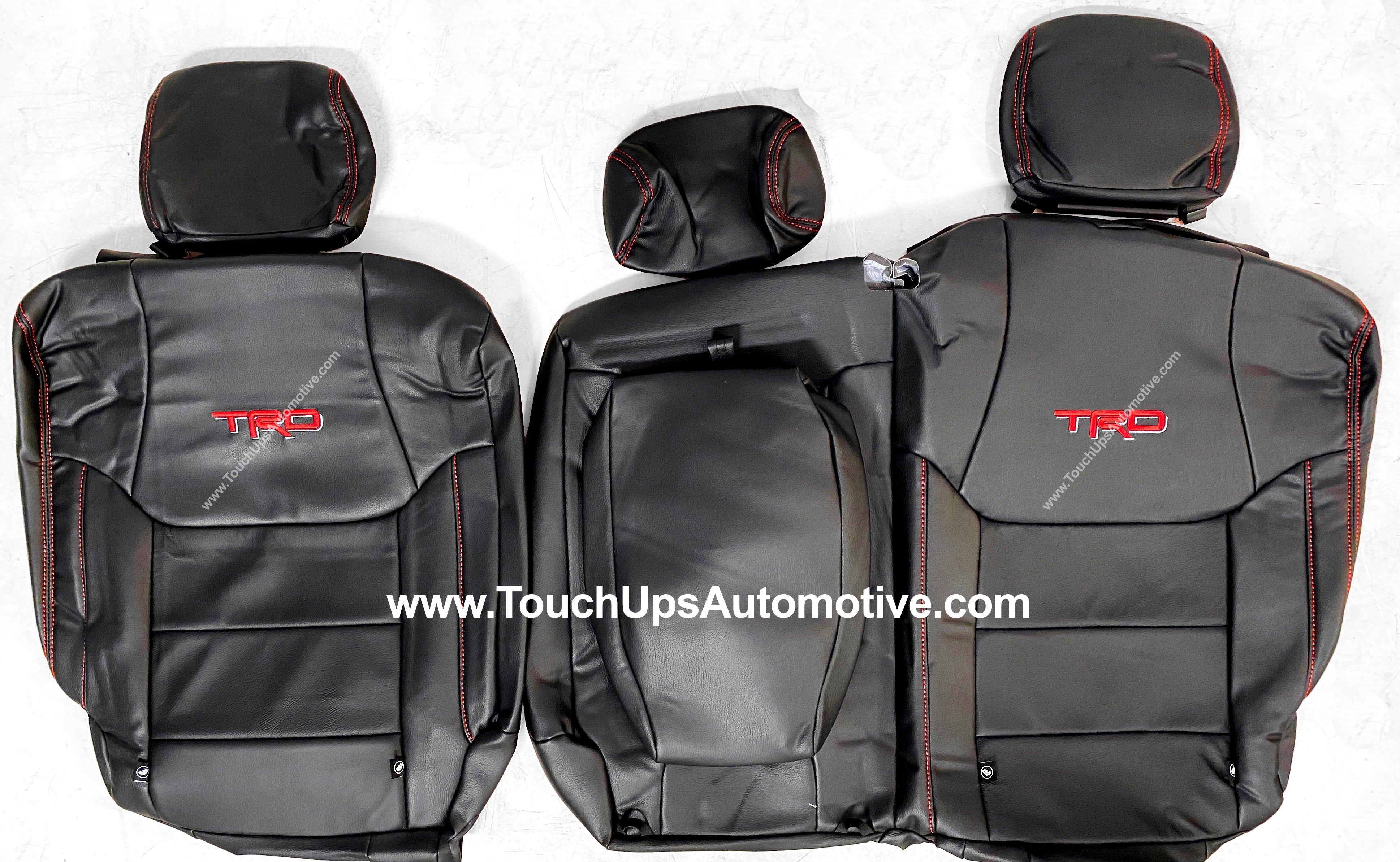 Fits 2014-2021 Toyota Tundra CrewMax Black Red Katzkin Leather Seat Covers Logo TRD
