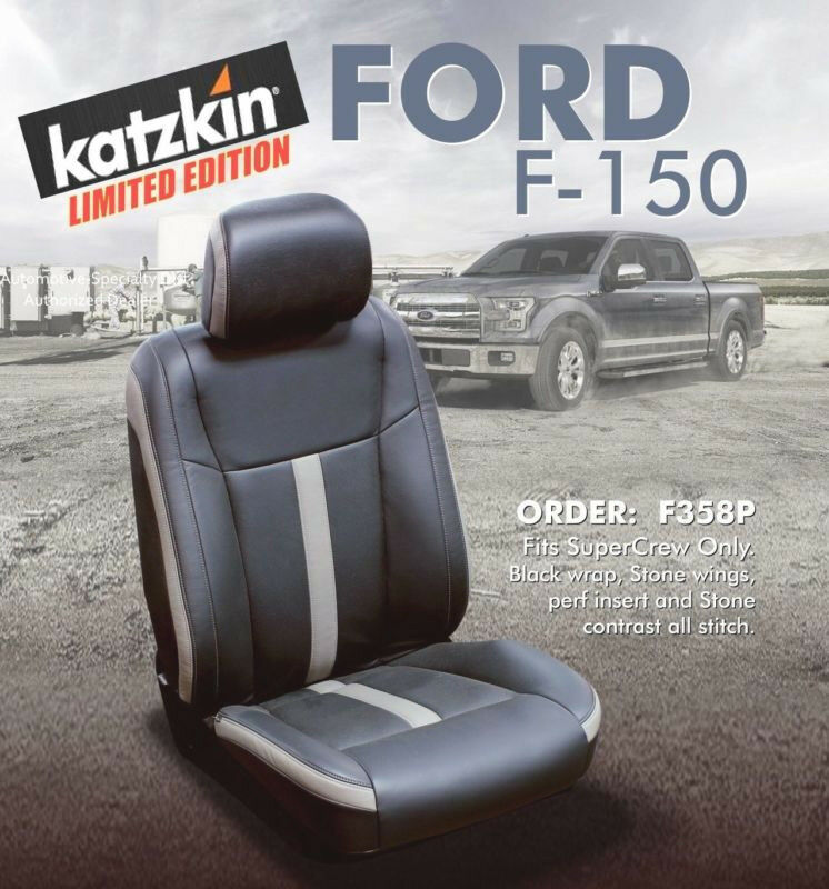 2019-2020 Ford F-150 XLT SuperCrew Katzkin Leather Seat Covers Black Gray SEMA