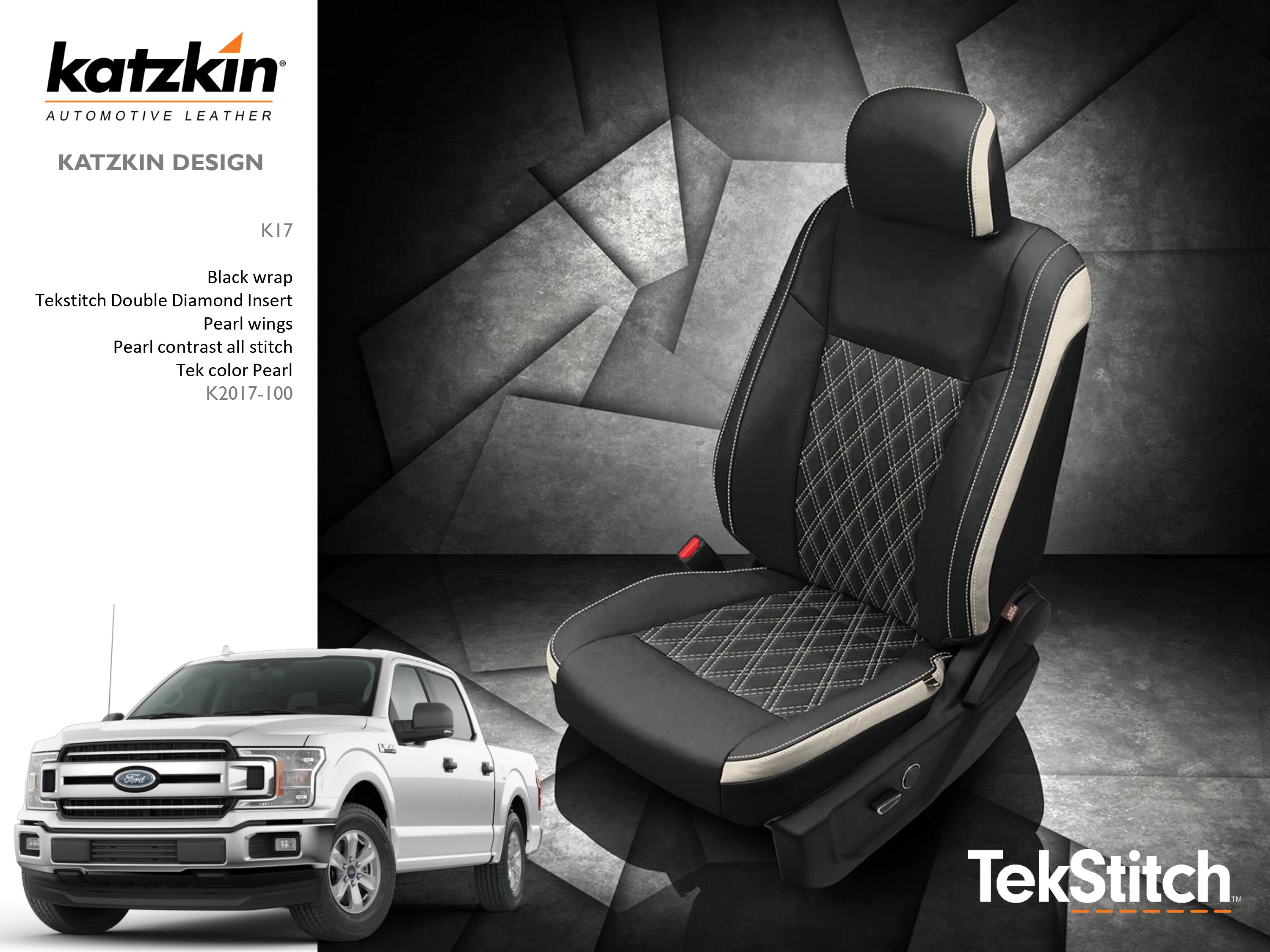2017-2021 Ford F-250 Katzkin Black Diamond White SuperCrew SuperCab K2017-100