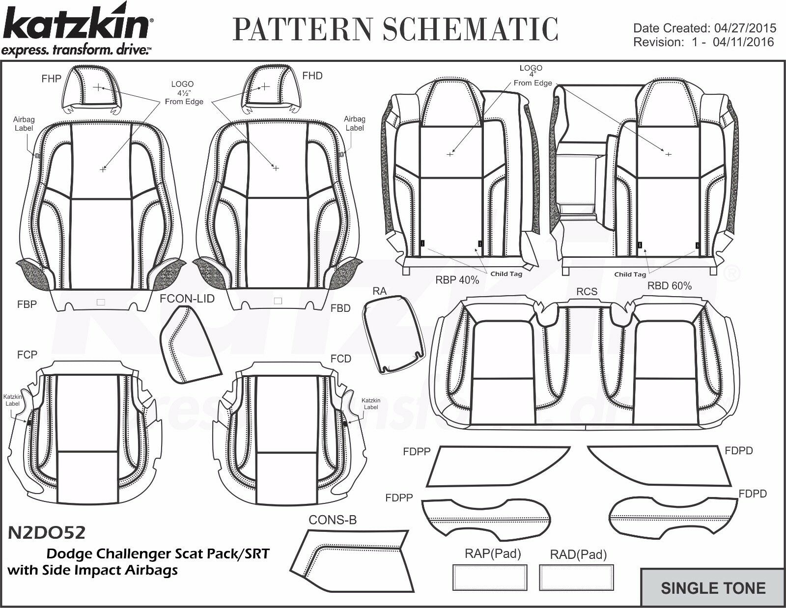 2015-2020 Dodge Challenger SRT Scat Pack Custom Design KATZKIN Leather Salsa Red