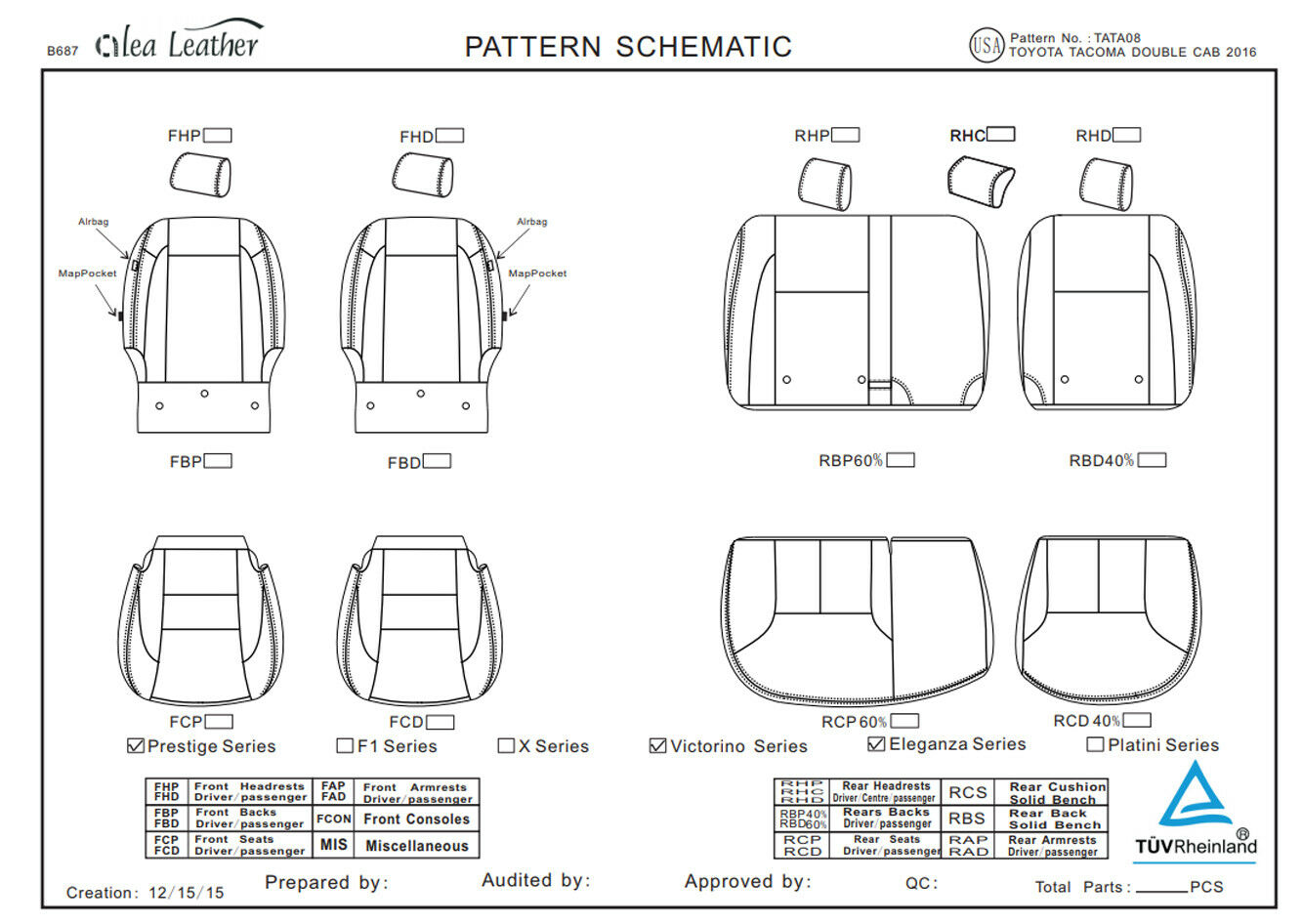 2016-2020 Tacoma Double Cab ALEA Black Silver Leather Seat Covers Kit Perforated