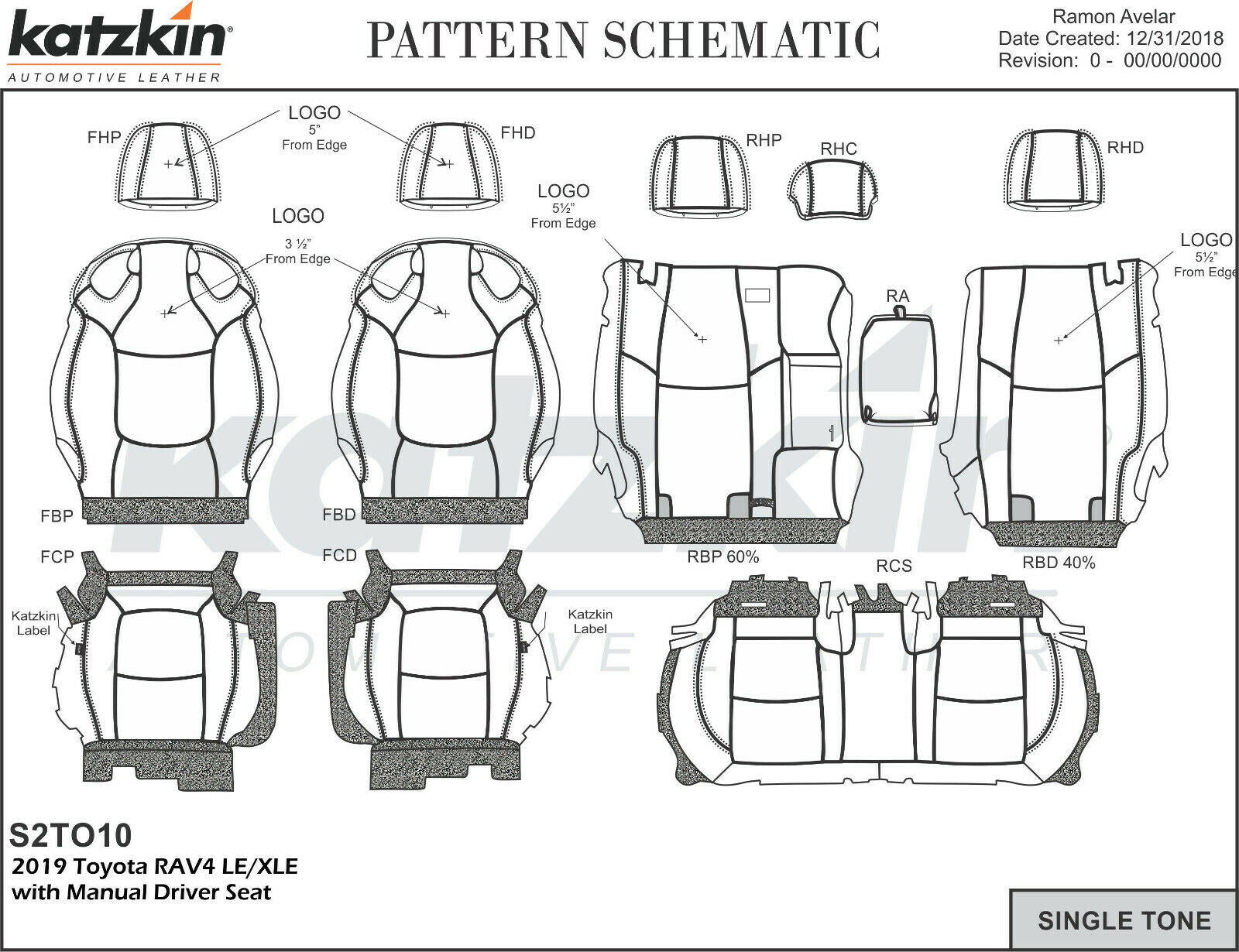 2019-20 Toyota Rav4 LE XLE KATZKIN Leather Seat Covers Replacement Black Silver