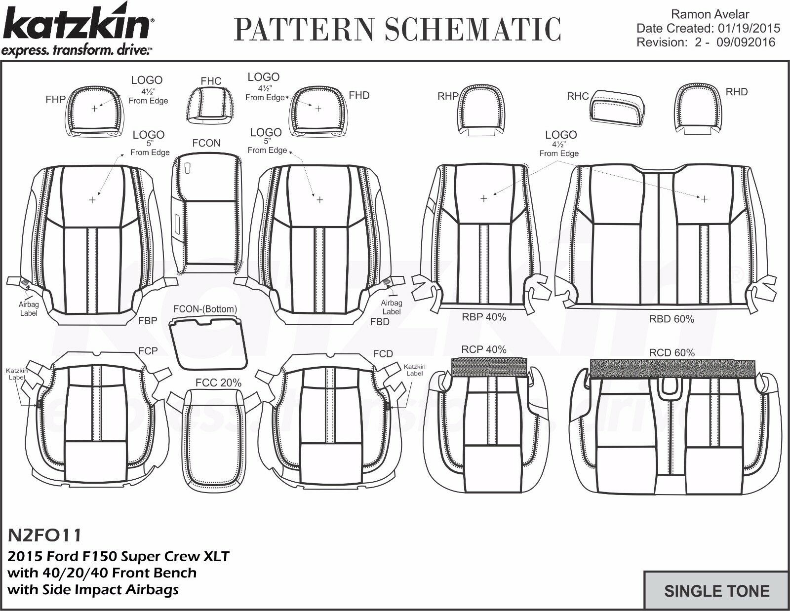 2015-2018 F-150 XLT SuperCrew KATZKIN Black Gray Stitching Leather Seat Covers