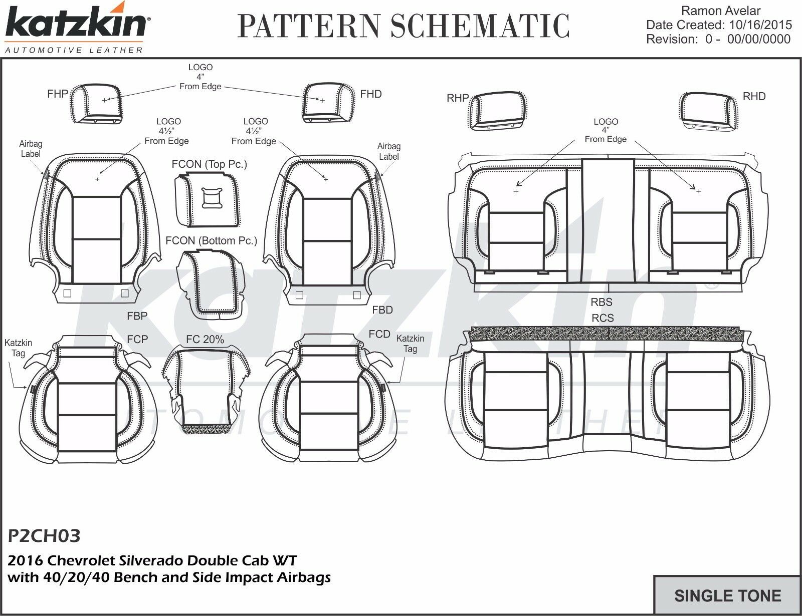 2014-2018 Silverado DOUBLE Cab WT KATZKIN Black Leather Seat Covers Kit Bench