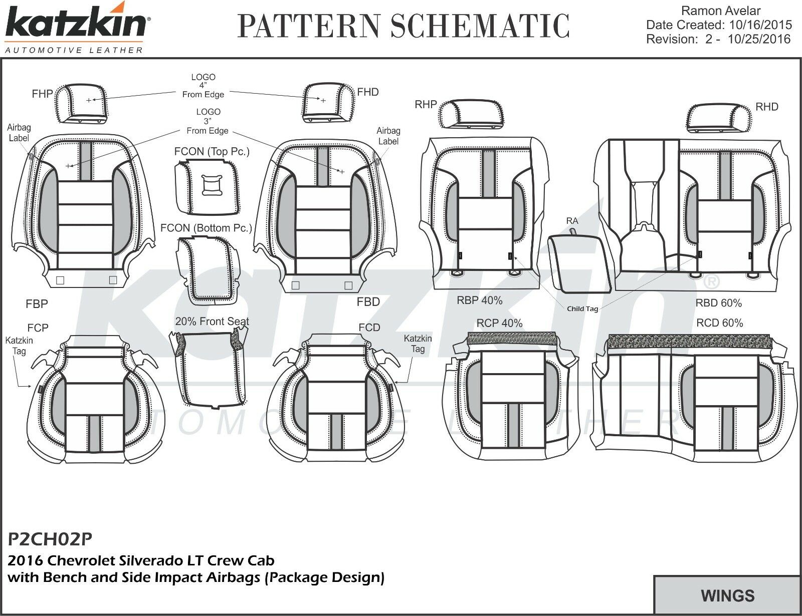 2014-2018 Chevrolet Crew Cab LT KATZKIN Black Red Silverado Leather Seat Covers