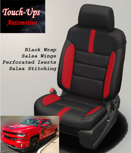 2014-2018 Chevrolet Crew Cab LT KATZKIN Black Red Silverado Leather Seat Covers
