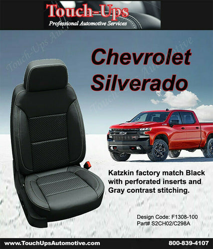 2019-2022 Silverado Double or Crew Cab Katzkin Leather Seat Covers Black Gray stitching