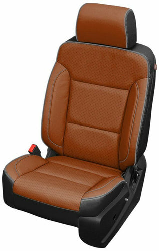 2014-2018 Silverado Double or Crew Cab Leather Seat Covers Kit Mahogany Silver