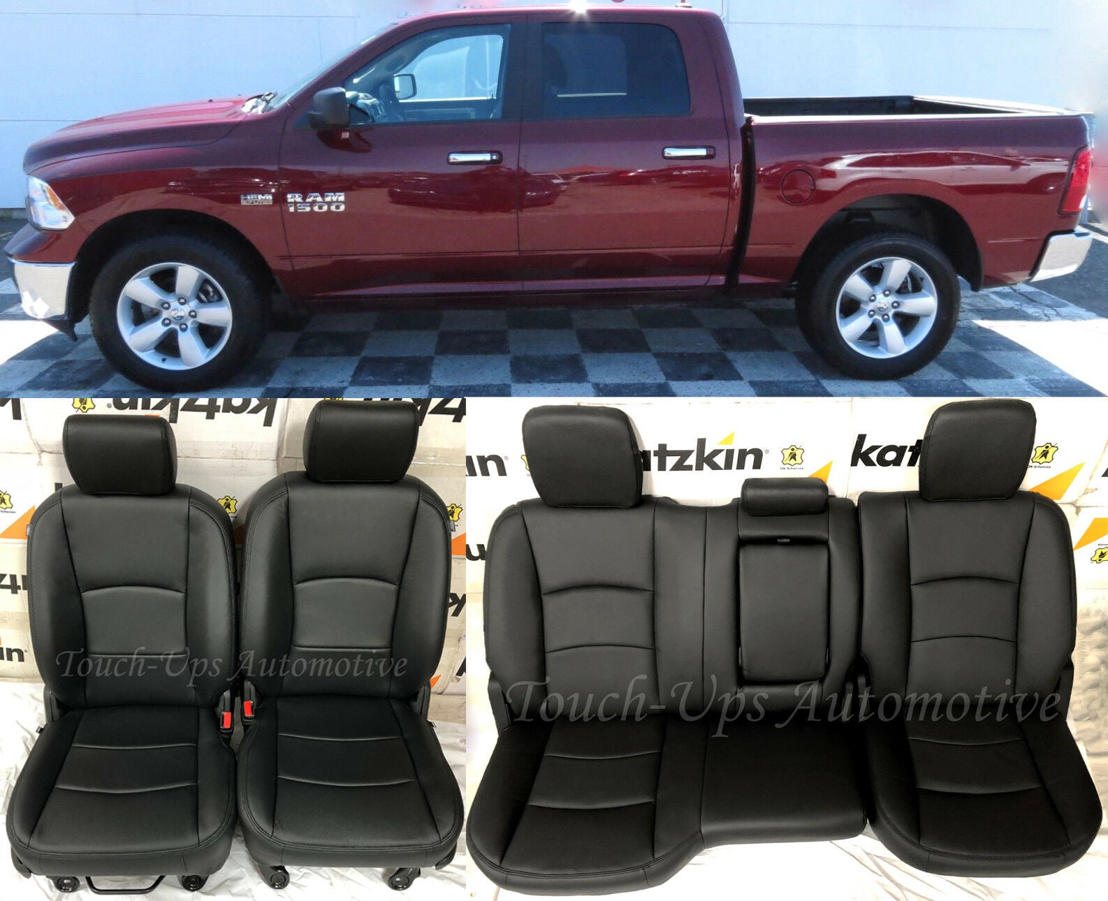 2013-2018 Dodge Ram Crew Cab Black Katzkin Leather Seat Covers Kit 3 piece Jump
