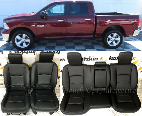 2013-2018 Dodge Ram Crew Cab Black Katzkin Leather Seat Covers Kit 3 piece Jump