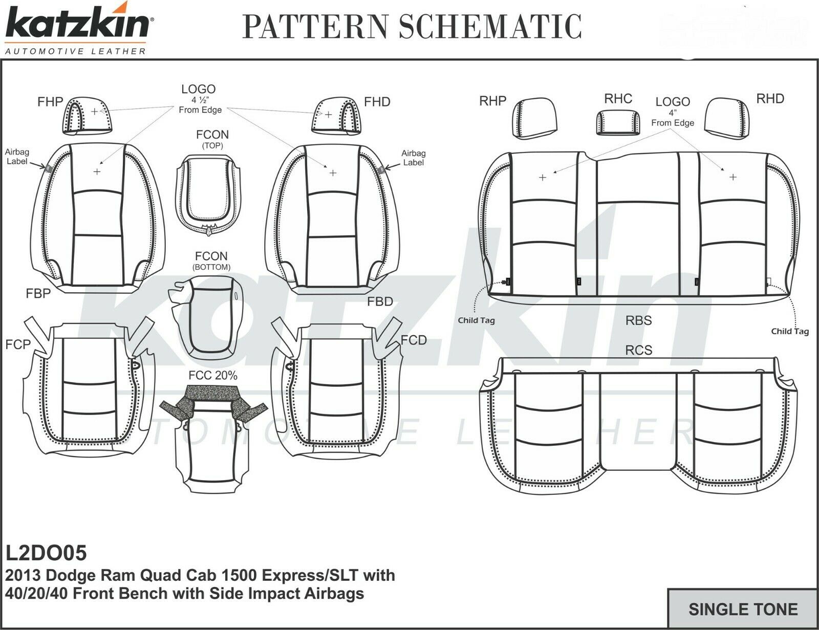 2013-2018 Dodge Ram Quad Cab KATZKIN Black Outlaw Leather seat Covers Kit