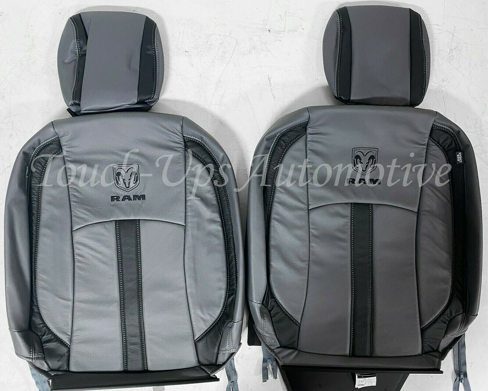 13-18 Dodge Ram Crew or Quad Cab Diesel Gray with Black Katzkin Leather Seat Covers Logos