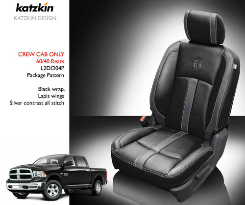 13-18 Dodge Ram Crew or Quad Cab Black and Diesel Gray Katzkin Leather Seat Covers Logos