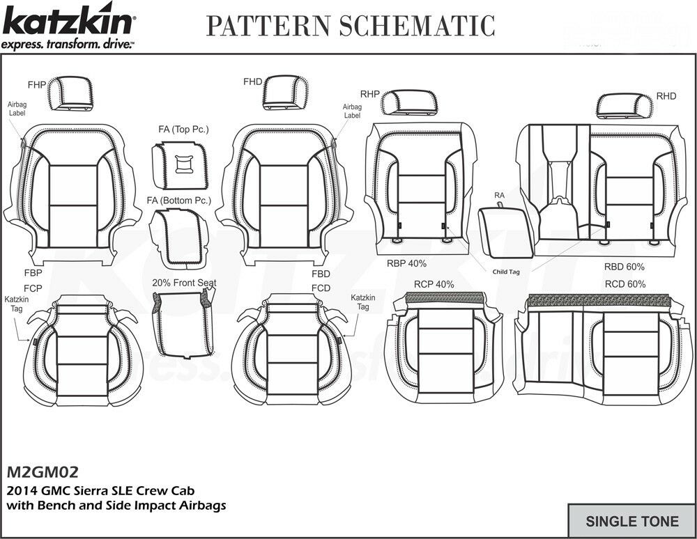 2014-2018 GMC Sierra Crew Cab SLE KATZKIN Black Leather Seat Covers Replacement