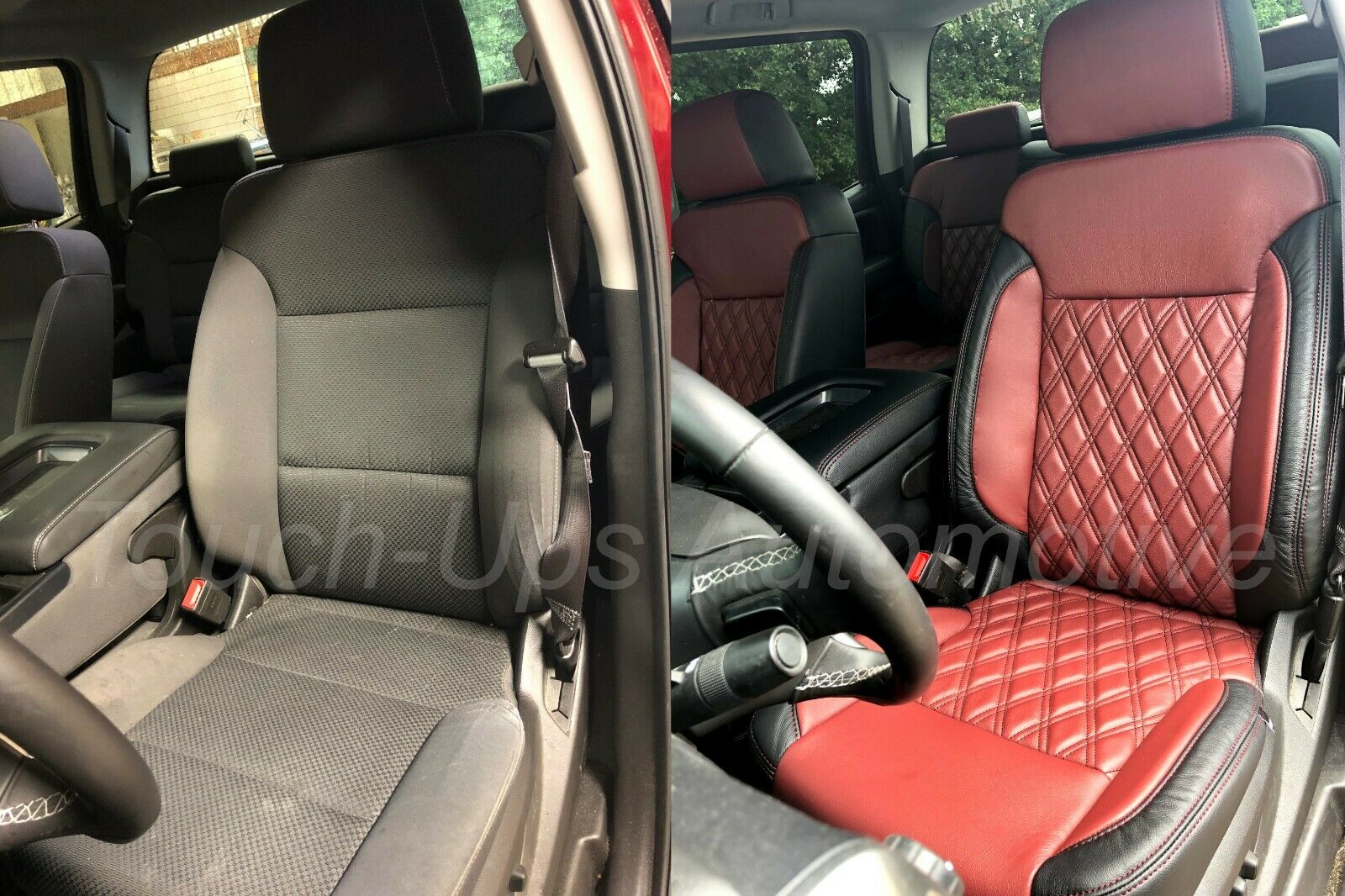 2014-2018 Chevrolet Silverado LT Tekstitch Leather Seat Covers Black Red Diamond