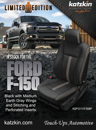2019-2020 Ford F-150 XLT SuperCrew Katzkin Leather Seat Covers Black Gray SEMA