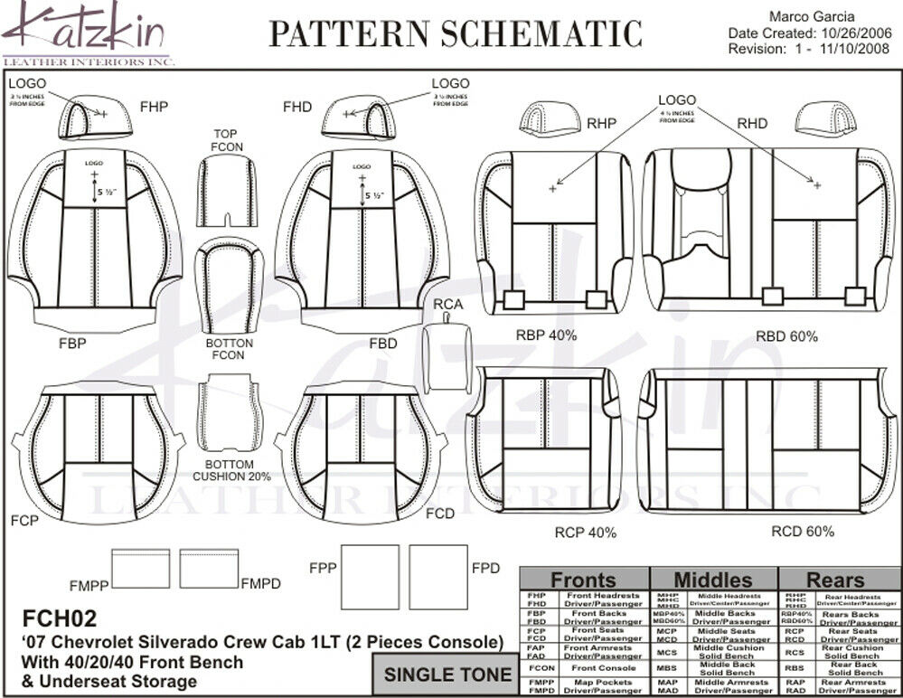 2007-2009 Chevrolet Silverado LT Crew Cab KATZKIN Black Leather Seat Covers Kit
