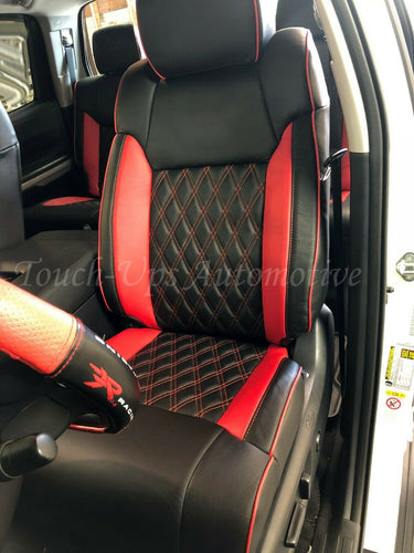 Black Salsa Red Leather Seat Covers TekStitch 2014-2021 Tundra CrewMax Double Cab diamond