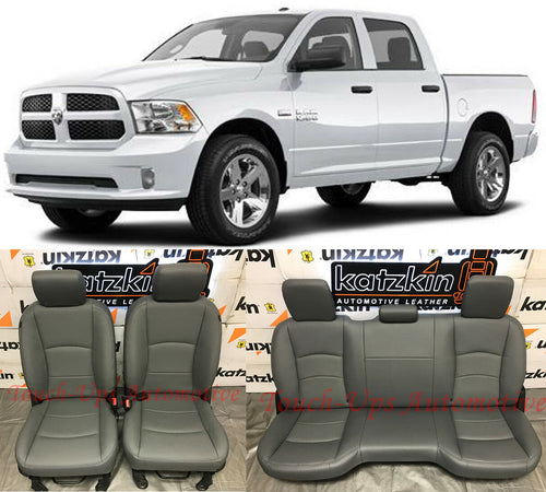 2013-2018 Dodge Ram Crew Cab KATZKIN Diesel Gray Leather Seat Cover Kit Jump 2pc