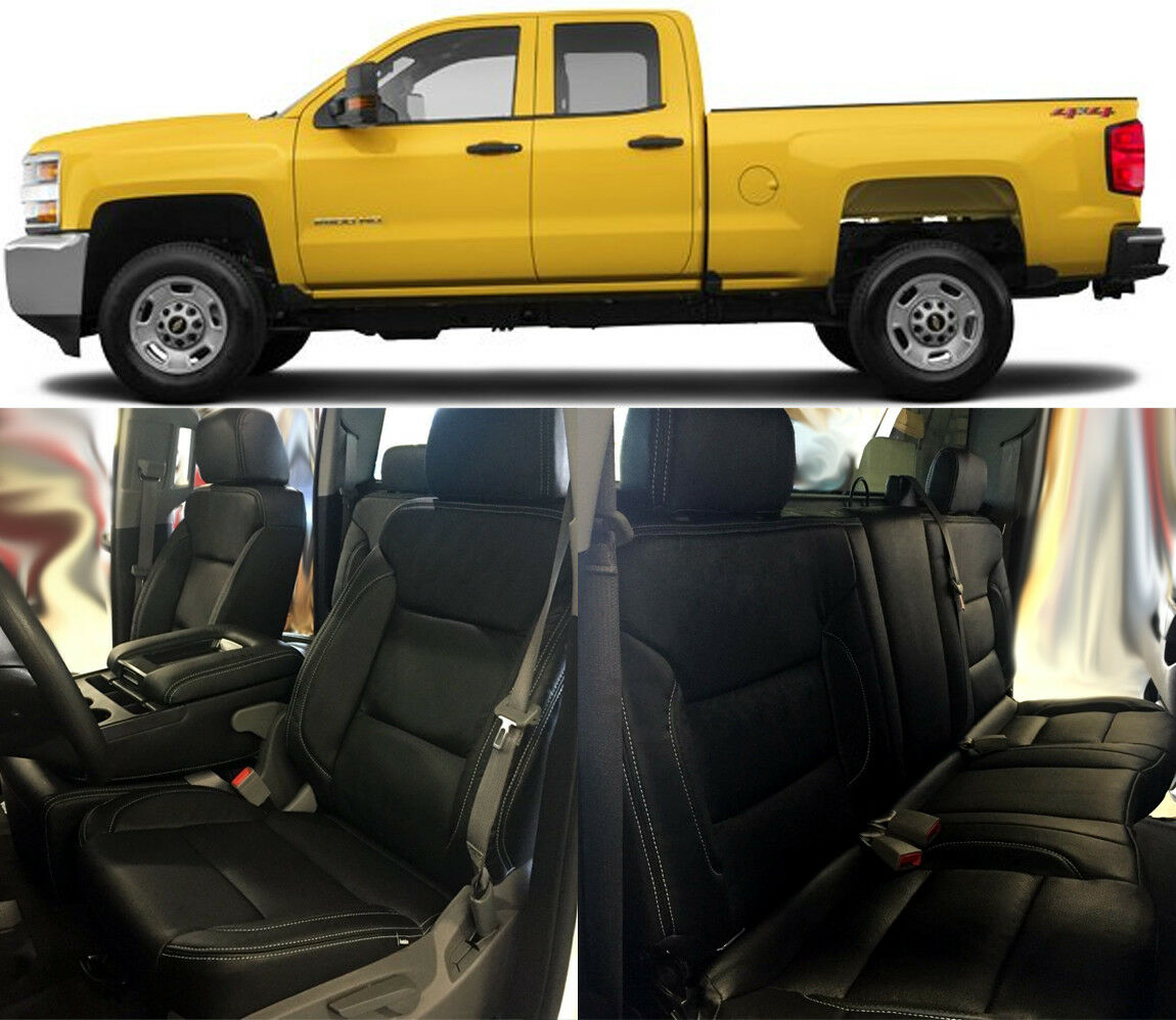2014-2018 Silverado DOUBLE Cab WT KATZKIN Black Leather Seat Covers Kit Bench