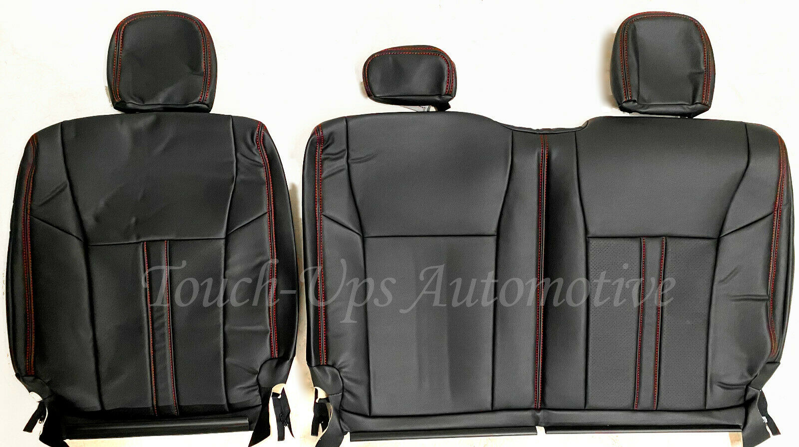 2015-2020 Ford F-150 XLT SuperCrew KATZKIN Black Red Leather Seat Covers Perfed