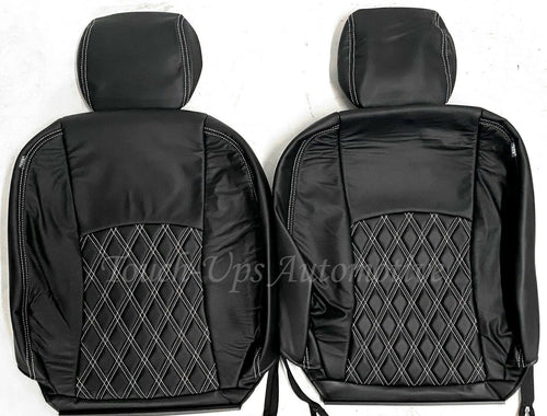 2013-2018 Dodge Ram Crew Cab Katzkin Black Diamond Tekstitch Leather Seat Cover Kit Jump 2pc