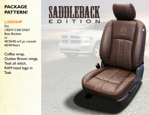 2013-18 Dodge Ram Crew or Quad Cab Katzkin Saddleback Canyon Brown Leather Seat Covers Logos