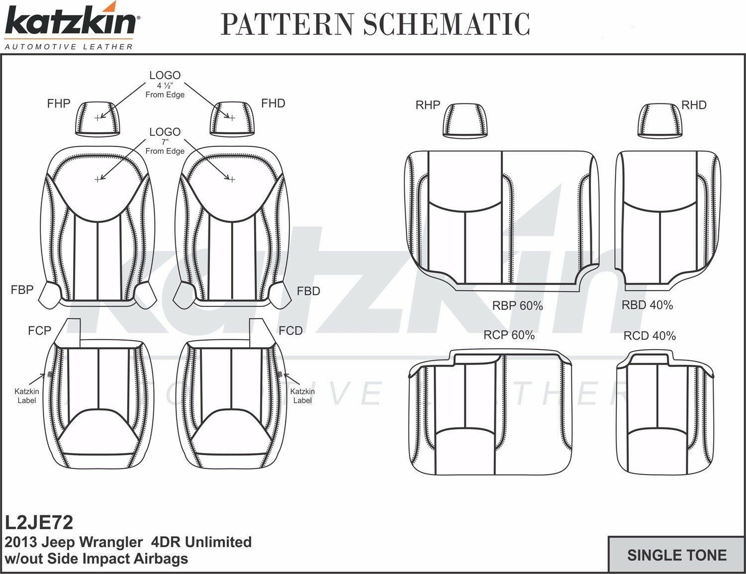 2013-2018 Jeep Wrangler JK 4 Door New KATZKIN Black Leather Seat Covers Kit
