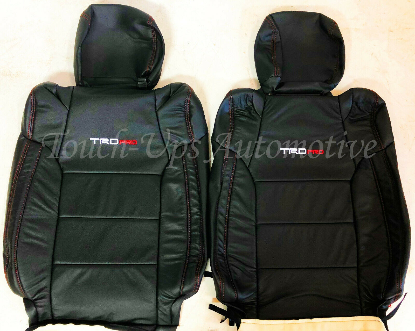 2014-2021 Toyota Tundra CrewMax Black Red Leather Seat Covers kit Logo TRD Pro