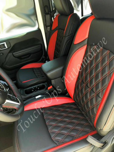 2018-2022 Jeep Wrangler JL 2 4 Door Leather Seat Covers Black Red Tekstitch Diamond