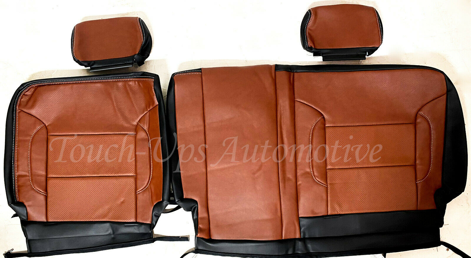 2014-2018 Silverado Double or Crew Cab Leather Seat Covers Kit Mahogany Silver