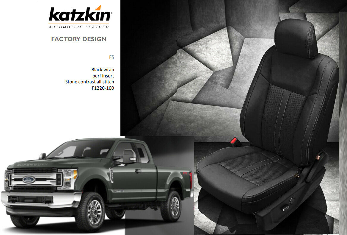 2017-2021 Ford F-250 XLT SXT SuperCrew Katzkin Leather Seat Covers Black Stone