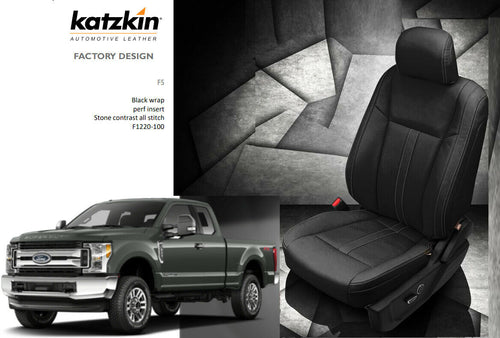 2017-2021 Ford F-250 XLT SXT SuperCrew Katzkin Leather Seat Covers Black Stone
