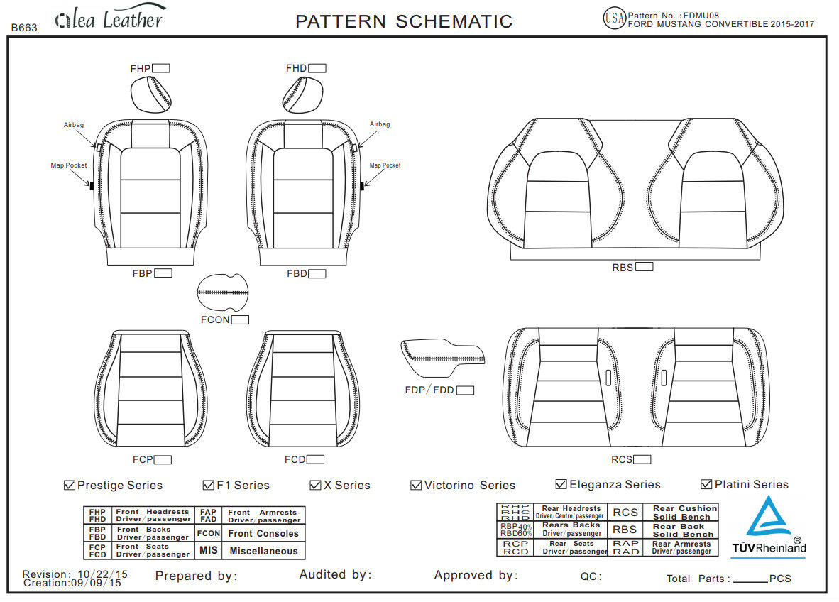 2015-2020 Ford Mustang GT V6 Convertible ALEA Black Leather Seat Covers Kit