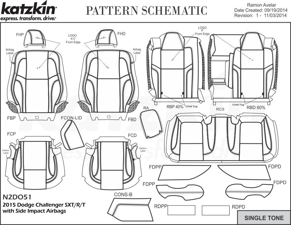 2015-2019 Dodge Challenger SXT RT Custom Design KATZKIN Leather Seat Covers Red