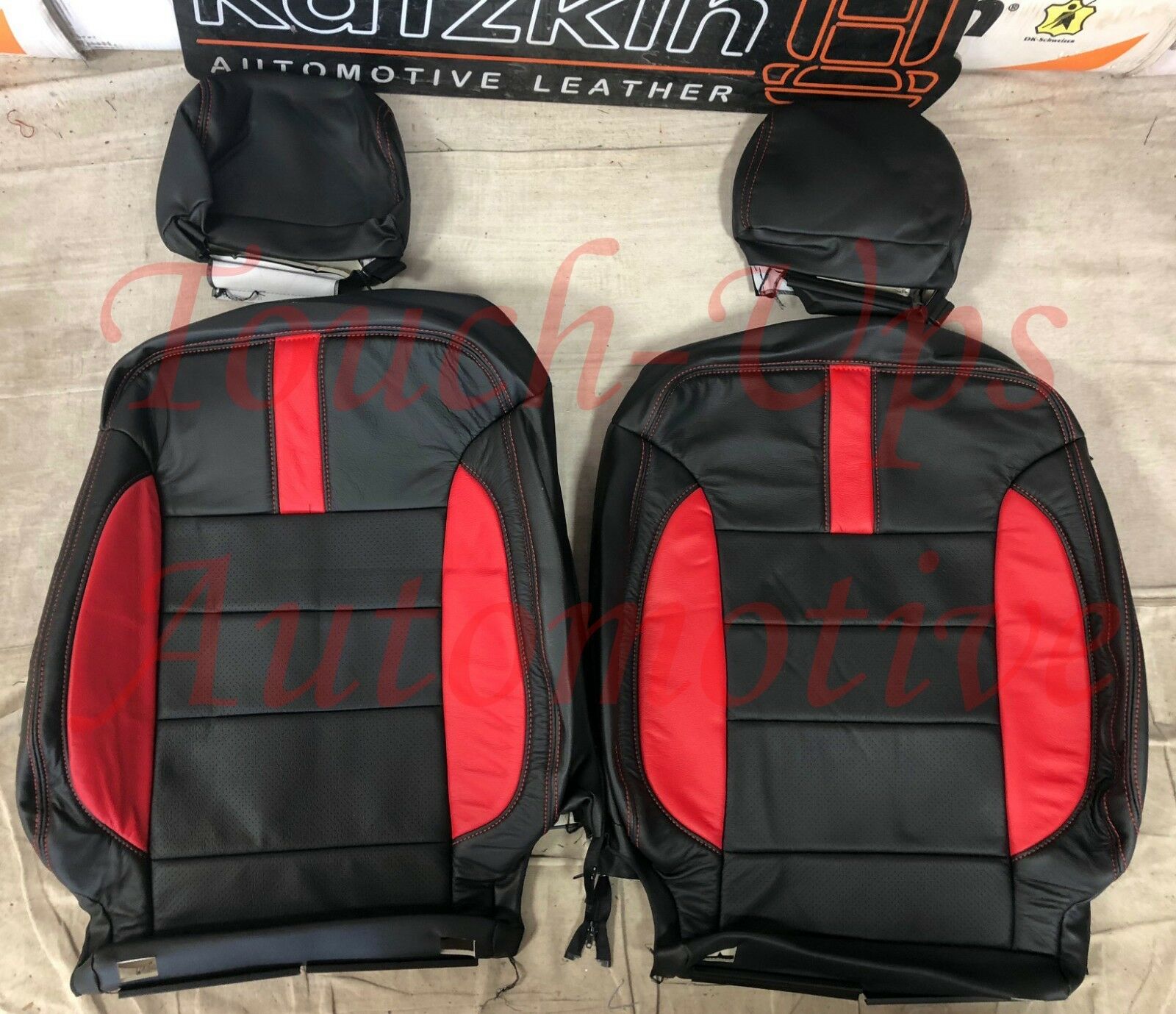 2014-2018 Chevrolet Crew Cab LT KATZKIN Black Red Silverado Leather Seat Covers