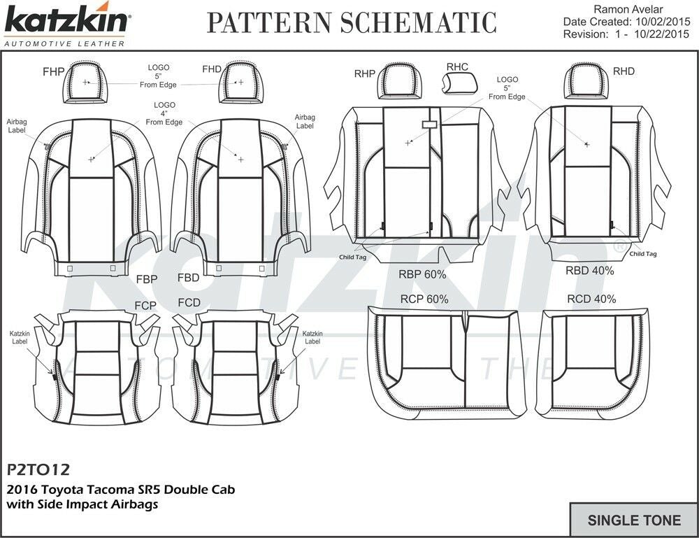 2016-2021 Toyota Tacoma DOUBLE Cab SR5 TRD KATZKIN Black Red Leather Seat Cover