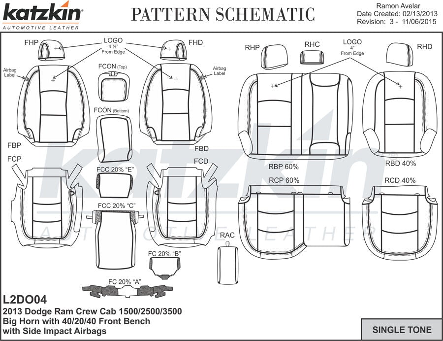 13-18 Dodge Ram Crew Cab KATZKIN Black and Diesel Gray Leather Seat Covers Logos