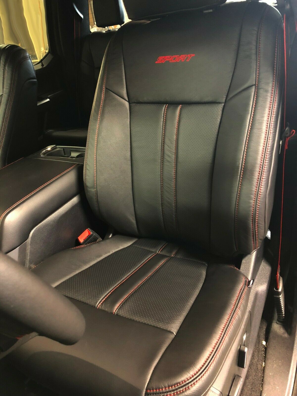 2015-2018 Ford F-150 XLT SuperCrew KATZKIN Leather Seat Covers Black Sport Red