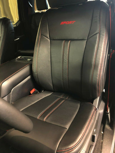 2015-2018 Ford F-150 XLT SuperCrew KATZKIN Leather Seat Covers Black Sport Red