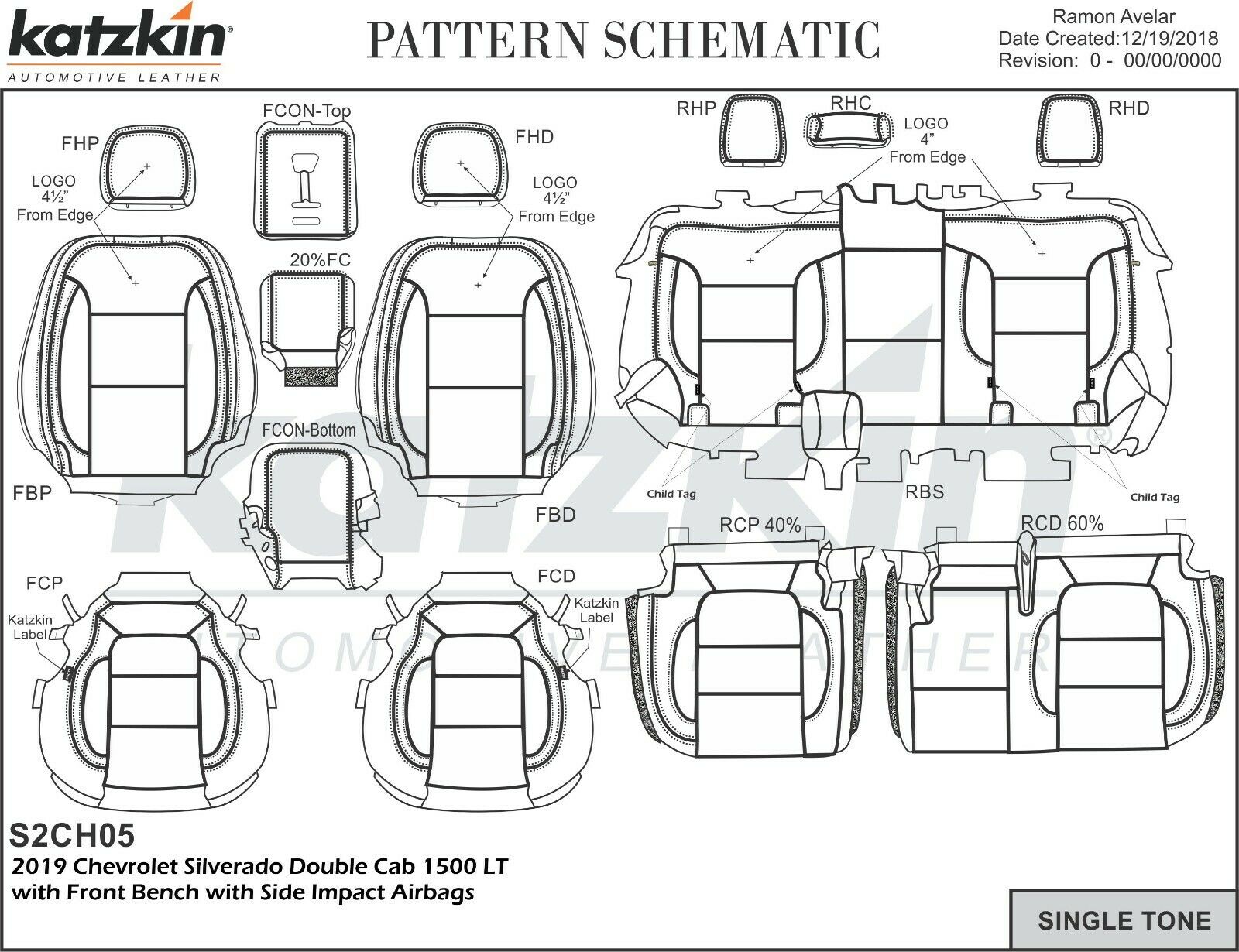 2019-20 Silverado Double Cab WT Custom KATZKIN Leather Seat Covers Kit Black