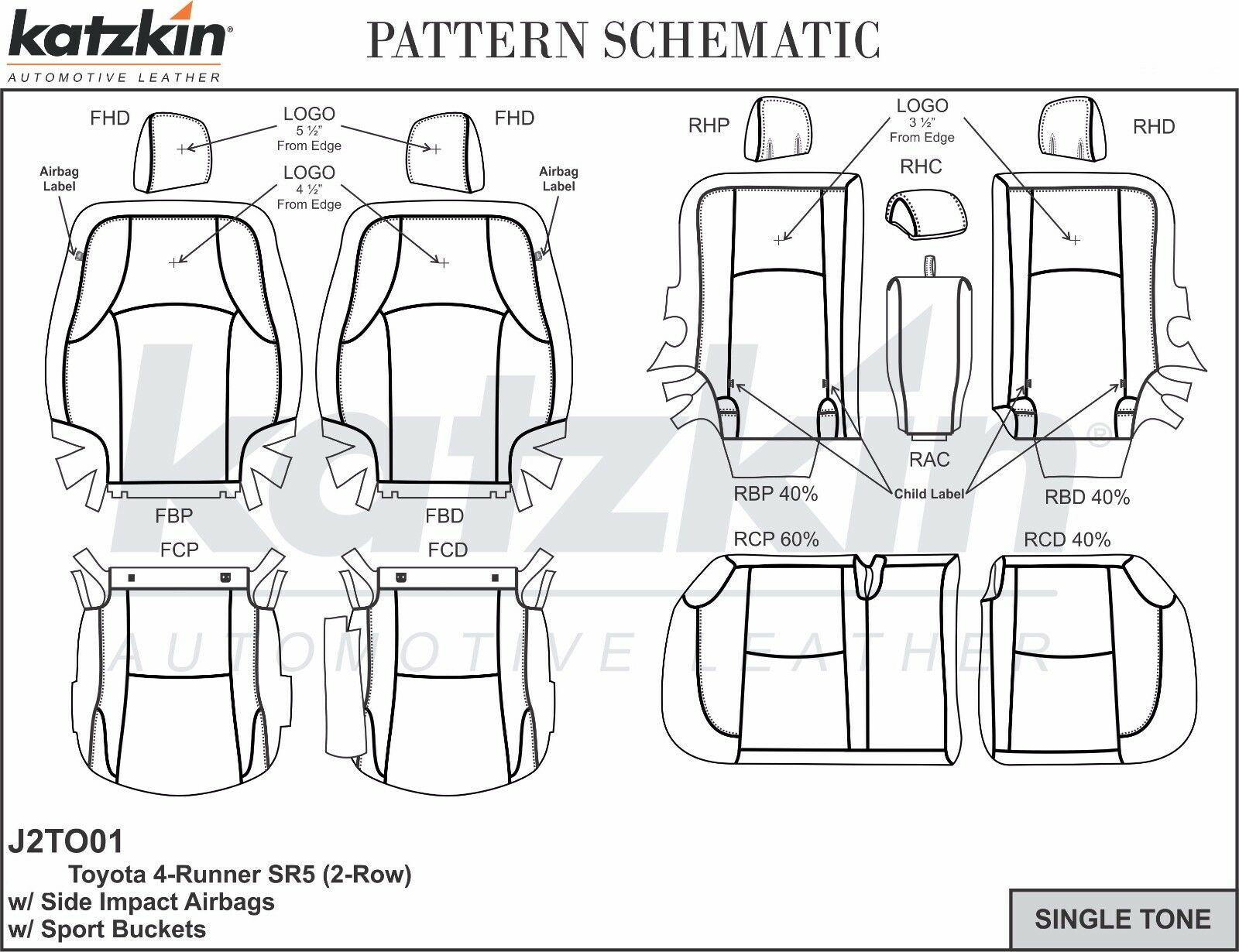 2011-2020 Toyota 4Runner 2 Row KATZKIN Black Leather Seat Covers Kit SR5 Trail