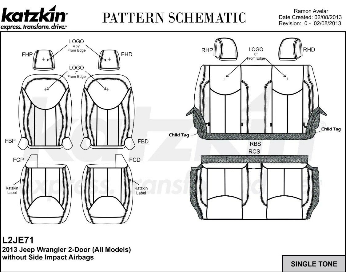 2013-2018 Jeep Wrangler JK 2 Door New KATZKIN Black Leather Seat Covers Kit