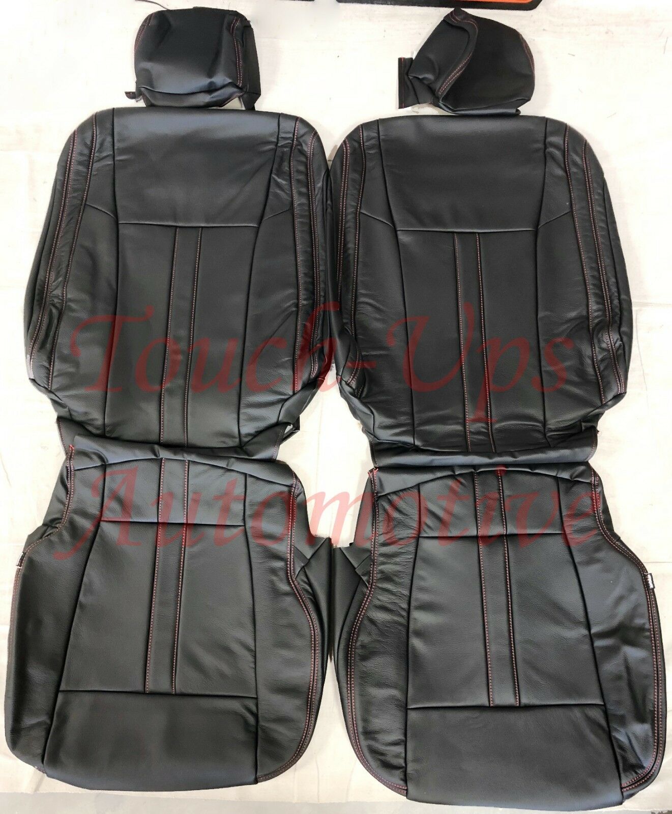 2015-2020 Ford F-150 XLT SuperCrew KATZKIN Black Red Leather Seat Covers Kit