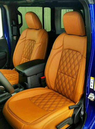 2018-22 Jeep Wrangler JL KATZKIN Leather Seat Covers Black Autumn Tekstitch