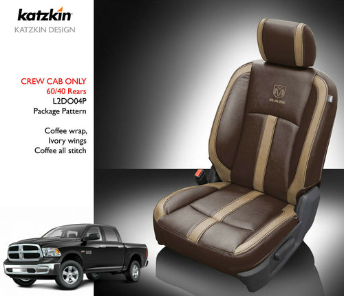 2013-18 Dodge Ram Crew or Quad Cab Katzkin Saddleback Canyon Brown Leather Seat Covers kit Logos